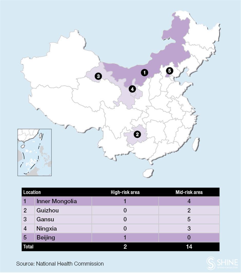 Latest update of medium- and high-risk areas on the Chinese mainland